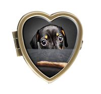 Dachshund Puppy Looking at A Treat Design Bronze Pill Case Box Western Medicine Tablet Holder Decorative Bronze Pill Box for Pocket or Purse