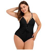 Sunhusing Ladies Sexy Deep V-Neck Boho Printed High Waist Drawstring Lace Up One-Piece Bikini Swimsuit Set(Black,3XL)