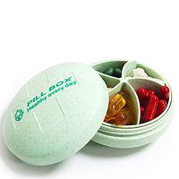 SYOSIN Travel Pill Organizer, 5 Compartments Daily Pill Box Case Portable Round Pill Case Moisture and Water Proof Pill Box, Vitamin Containers and Medication Dispenser Holder Supplements (Green)