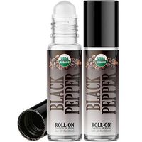 Organic Black Pepper Roll On Essential Oil Rollerball (2 Pack - USDA Certified Organic) Pre-diluted with Glass Roller Ball for Aromatherapy, Kids, Children, Adults Topical Skin Application - 10ml