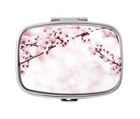 Sakura Cherry Blossom Decorative Boxes Silver Rectangular Pill Box Medicine Tablet Holder Wallet Organizer Case for Pocket or Purse