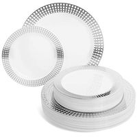 Perfect Settings Princess 30 Place Setting Silver Plastic Plates - Disposable Dinnerware Set Heavy Duty Combo Party Plates | Silver Square Rimmed Pattern | 30 x 10.25" Dinner & 30 x 7.5" Salad