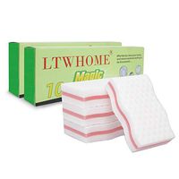 LTWHOME Cuty Pink Interlayer Magic Cleaning Wave Type Sponge High Density Melamine Foam 3.93" X 2.36" X 1" (Pack of 20)
