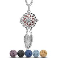 INFUSEU Cubic Zirconia Dreamcatcher Necklace Aromatherapy Essential Oil Diffuser Locket Pendant Women's Dangling Feather Charms Filigree Tribal Jewelry with 5 PCS Lava Rock Stone
