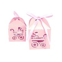 Wedding Baby Shower Gift Boxes Favors Carriage Laser Cut Candy Decoration Multi-Pack | Decorative Wedding Cute (48 Count, Pink)