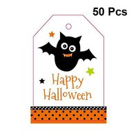 Hemoton 50pcs Halloween Gift Tags Cartoon Bat Craft Label Tags Happy Halloween Party Favor Decorations Hanging Cards for Kids
