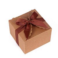 Kraft Boxes with Ribbons for Cake Candy Treat Holiday Party Birthday Homemade Favor 3.5x3.5x2.4 Inch (Pack of 24)