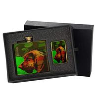 Bloodhound Star - Gold Lighter and Pocket Hip Liquor Flask Survival Camping Gift Box Set
