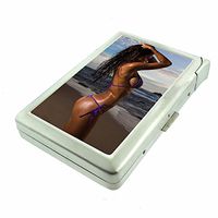 Bali Pin Up Girls Indonesia D1 Cigarette Case Lighter Smoking King Size Cigarettes Silver Metal Wallet 4" X 2.75" RFID Protection