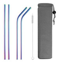 Reusable Metal Drinking Straws 4/8Pcs 304 Stainless Steel Sturdy Bent Straight Drinks Straw (Rainbow C)