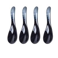 ZFF 4 pieces of porcelain color beauty creative ceramic spoon household Japanese spoon spoon spoon spoon soup spoon porridge spoon cute eating spoon (Color : Black)