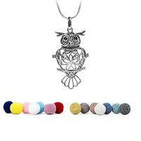 KroO Aromatherapy Essential Oil Diffuser Necklace, 24" Sterling Silver Necklace, 7 Lava Stone and Cotton Balls | Owl