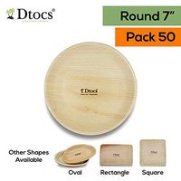 Dtocs Palm Leaf Plates Pack 50, 7" Round | Eco-friendly, Compostable, Natural, BPA free, Organic Disposable Party Plates For Wedding, Camping, Birthday Dinner | Better Than Bamboo, Paper Plates