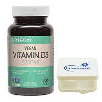 MRM Vegan Vitamin D3 2500 IU Supports Bone Health, 60 Vegan Capsules Bundle with a Lumintrail Pill Case