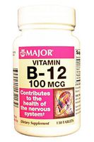 Major B-12 100MCG TABS CYANOCOBALAMIN-100 Mcg Pink 130 Tablets UPC 309041132139