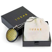 LUXAR Black Obsidian Healing Stone Pendant | Flower of Life Orgone Protection Crystal Necklace | Metal Silver Chain | 1.57 Inch Diameter Pendant and Presentation Box