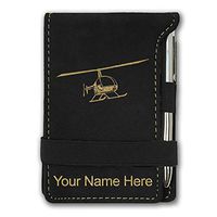 Mini Notepad, Helicopter 2, Personalized Engraving Included (Black with Gold)