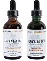 Bundle - Fresh (not Dried) Ashwagandha Adaptogenic Ayurvedic Liquid Tincture for Enhanced Absorption + Hero's Blend Tincture 2oz