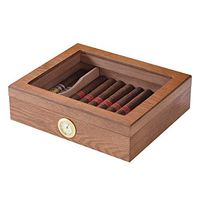 HEZALA Desktop Cigar Humidor,Glass-top Cedar Wood Cigar Storage Box,with Hygrometer Humidifier,Holds 15-20 Cigars