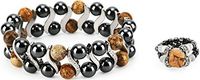 Elegant Womens Hematite Magnetic Therapy & Healing Stone Bracelet & Ring Set Pain Relief for Arthritis and Carpal Tunnel (Picture Jasper)