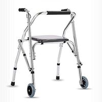 TYJ-USA Walker Elderly Walker with Wheel with seat Foldable Telescopic Four-Foot Disabled Walking Walker Trolley (Color : Silver, Size : 885928cm)