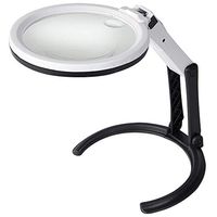 Desktop Magnifying Glass with Led Lights and Stand Jewelers Loupe Glasses 1.8X 5X Magnification Lens Folding Handheld Handsfree Lighted Magnifier Lamp for Reading, Close Work