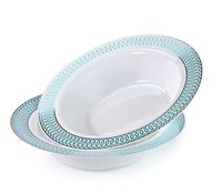 " OCCASIONS" 60 Bowls Pack, Disposable Wedding Party Plastic Bowls (12oz Soup Bowl, Venice in White/Blue & Silver)