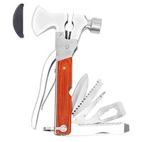 AGAWA Portable Multipurpose Multitool Camping Hatchet Survival Hammer Wood Inlay Handle Metal Outdoor Gadgets Axe,Silver