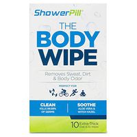 The Body Wipe by ShowerPill - No Shower Wipes for Adults for Post-Workout or Camping Bathing - Pack of 10 Individually Wrapped Wipes