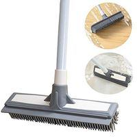 Floor Scrub Brush with 50" Adjustable Long Handle, GigabitBest Soft Rubber Bristle Push Broom with Squeegee Indoor Outdoor Scrubber for Cleaning Tile, Patio and Pet Cat Dog Hair