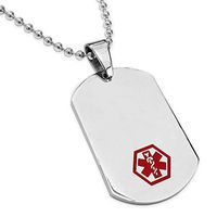 Tioneer Stainless Steel Classic Medical Alert ID Dog Tag Pendant Necklace, Blank