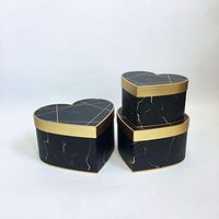 [USA-SALES] Premium Quality Heart Shaped Flower Boxes, Set of 3, Gift Boxes for Luxury Flower and Gift Arrangements, with Lids, Ships from USA (Black Marble)