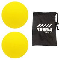 Wodzy Fitness Massage Ball Set 2 Firm Lacrosse Balls for Trigger Point Release Deep Tissue Physical Therapy and Plantar Fasciitis 2 Yellow Balls Bundle with 1 Performall Sports Travel Bag