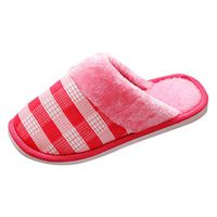 Theoylos Women's and Men's Winter Slippers Fleece Warm Home Shoes Couple Color Block Non-Slip Indoor Slippers Red