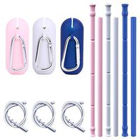 Extra Long Reusable Silicone Straws, IMOE 6 Pack Portable Collapsible Drinking Straws with 3 Cleaning Brushes and 3 Carrying Case for Party Travel BPA Free, FDA Approved (Blue&Pink&Gray)