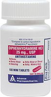 Advanced Pharmaceutical Inc. Antihistamine Diphenhydramine HCI 25 mg USP-100 Tablets