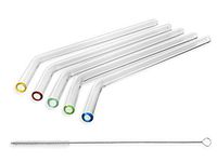 STRAWGRACE Handmade Glass Straws with Colored Tips, Bent - independently tested in DE - Set of 5 with Brush - Glass Drinking Straws, Ideal for Smoothie etc, 23cm x 10mm, Healthy, Reusable, Free of BPA