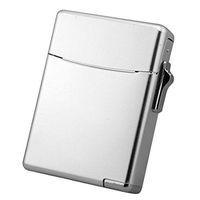Portable Cigarette Case Holder Box with Lighter Kerosene Oil Torch Refillable Flameless Gas Lighter Gadgets for Men Christmas Gift (Silver)