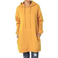 HIRIRI Long Sleeve Loose Casual Pullover Tunics Sweatshirts for Women Hooded Pullover Tops Mini Dress Yellow