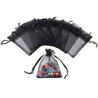 Pandahall 200pcs Black Organza Bags Mini Pouch Bags 10x8cm Drawstring Gift Bags Jewelry Package with Ribbons for Wedding Party Favor Halloween Cindy Package(3.93x3.14")
