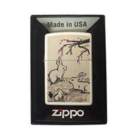 Zippo Custom Lighter - White Matte Bunnies Under Branch Art