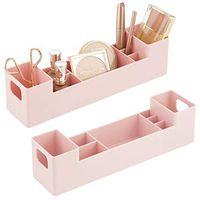 mDesign Storage Organizer Bin with Handles - Divided Organizer for Vitamins, Supplements, Serums, Essential Oils, Medicine Pill Bottles, Adhesive Bandages, First Aid Supplies, 2 Pack - Light Pink