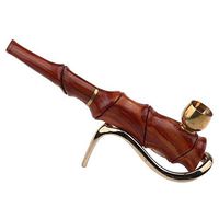 Hlake Smoking Pipe Sandalwood Pipe Leaflet Red Sandalwood Bamboo Pipe Carving Craft Pipe Pipe Special Design Length 6.2 Inches (157MM)