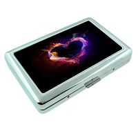 Flame Heart Em1 Hip Silver Cigarette Case Id Holder Metal Wallet 4" X 2.75" RFID Protection