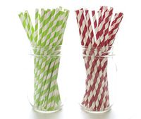 Green & Red Stripe Christmas Straws (50 Pack) - Holiday Party Supplies, Christmas Dinner Paper Drinking Straws