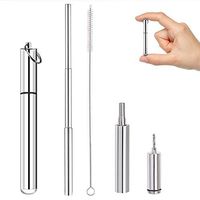 Reusable Collapsible Straw - KKAAyueqin 9.5in Flexible Stainless Steel Drinking Straw with Case and Cleaning Brush, Silver