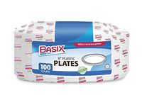 Basix 100 Count Disposable Plastic Plates Microwave Safe 6-Inch, White