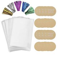 60 Cellophane Large Clear Cello Gift Favor Bags 10x13 with 60 4" Twist Ties - 1.5 mils Thickness OPP Plastic Bags for Gift Wrappers with 60 Stickers (10'' x 13'')