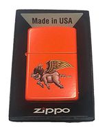 Zippo Custom Lighter - Flying Winged Pig w/Aviator Hat Neon Orange