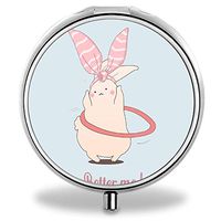 IMLONE Pill Organizer, Customized Rabbit Hula-Hooping Pill Boxes with 3 Components and Mirror for Travelling and Daily Needs